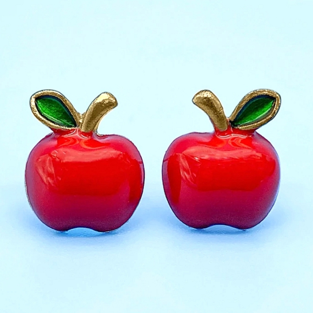 Red Apple Earrings Stud Post Back Red Novelty Fruit Jewelry For Teachers Gifts